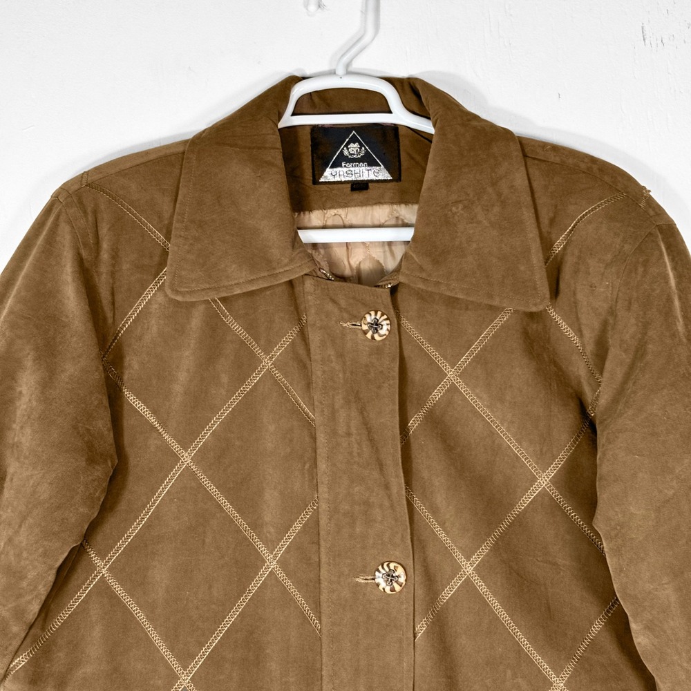 Formen Yashite Faux Suede Womens L Quilted Patchwork Diamond Pattern Jacket